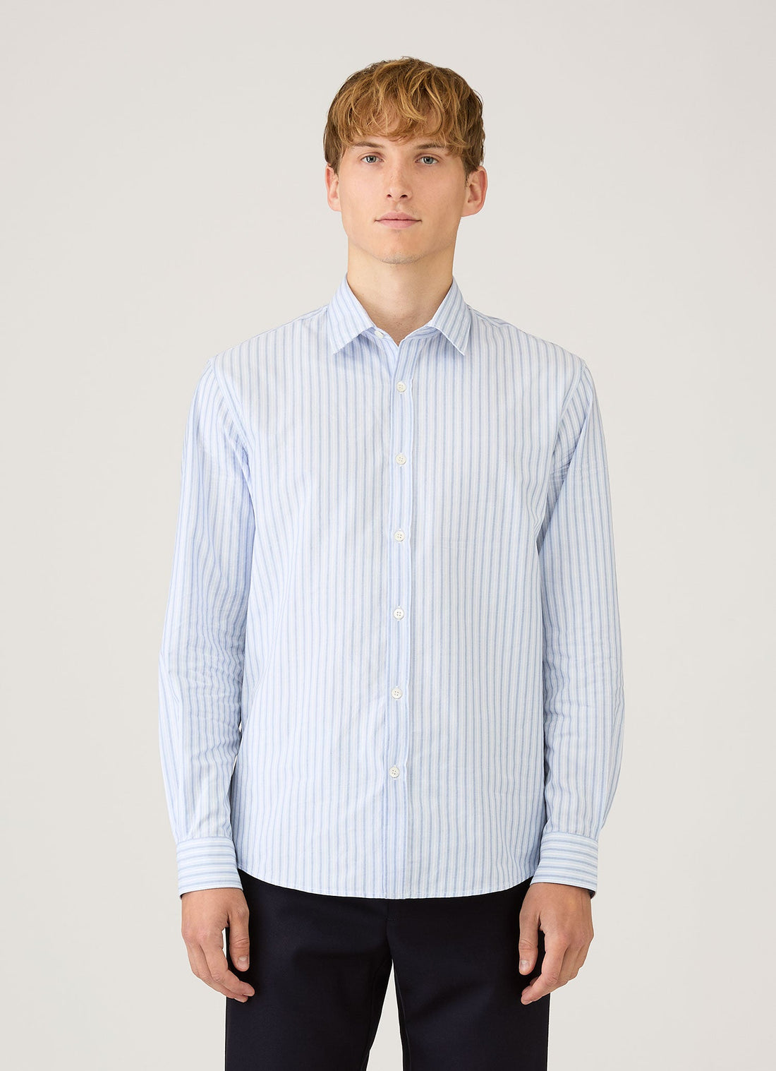 Men's Poplin Shirt in Sky Blue/White/Navy
