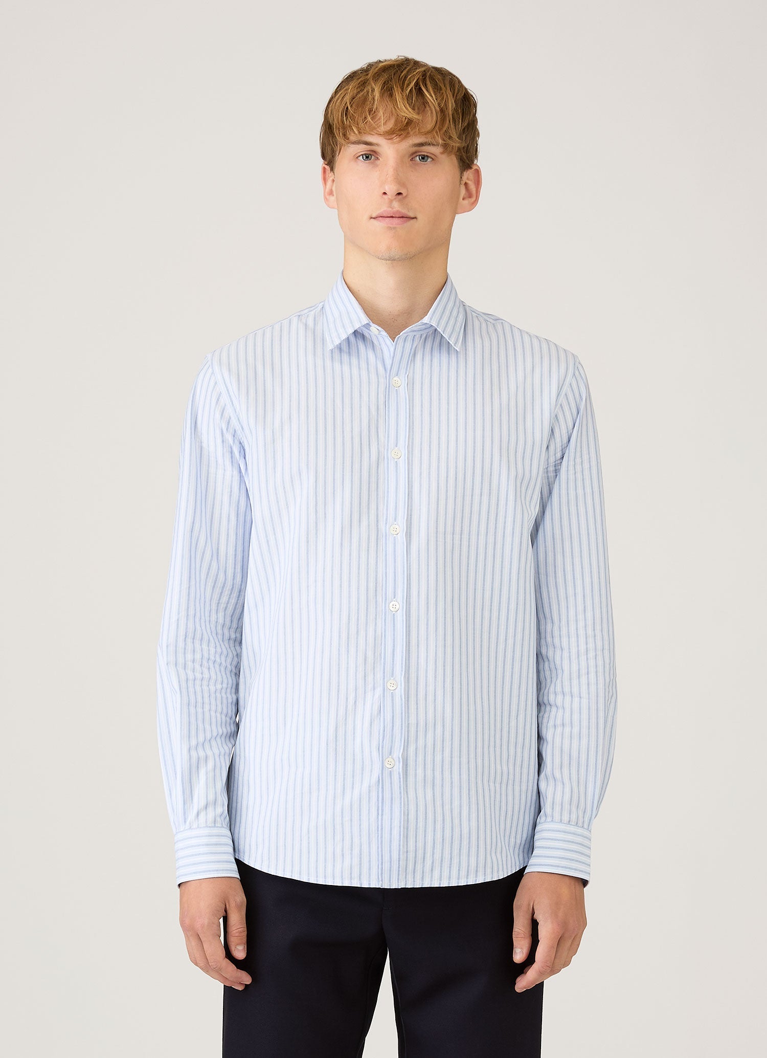 Men's Poplin Shirt in Sky Blue/White/Navy
