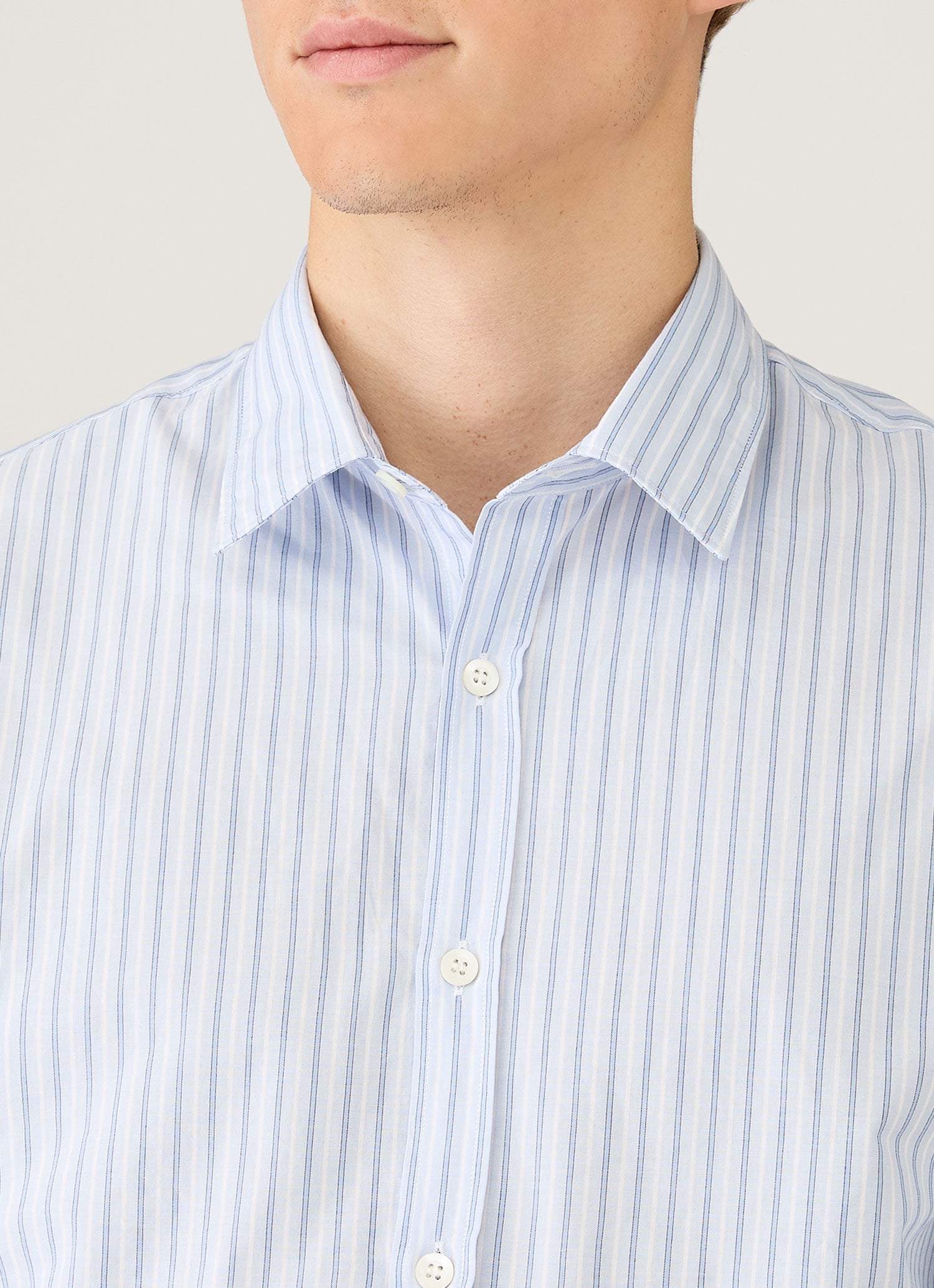 Men's Poplin Shirt in Sky Blue/White/Navy