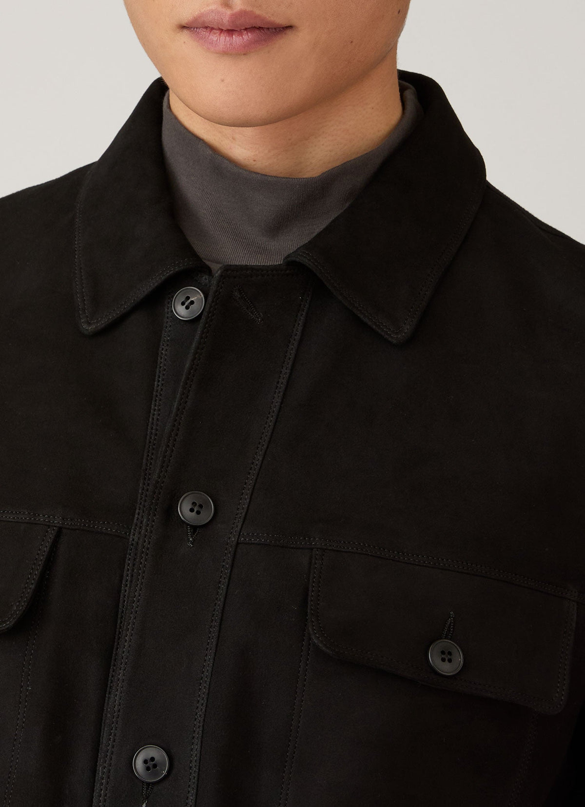 Men's Suede Overshirt in Black