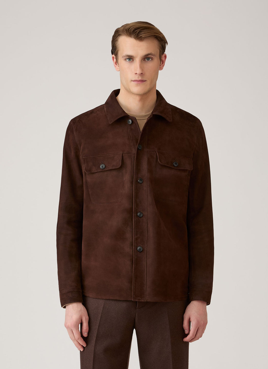 Men's Suede Overshirt in Dark Brown