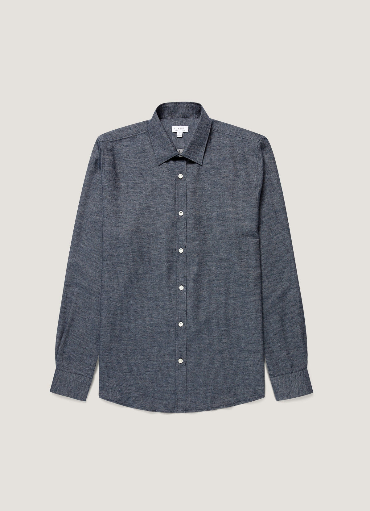 Men's Cotton Cashmere Herringbone Shirt in Denim Melange