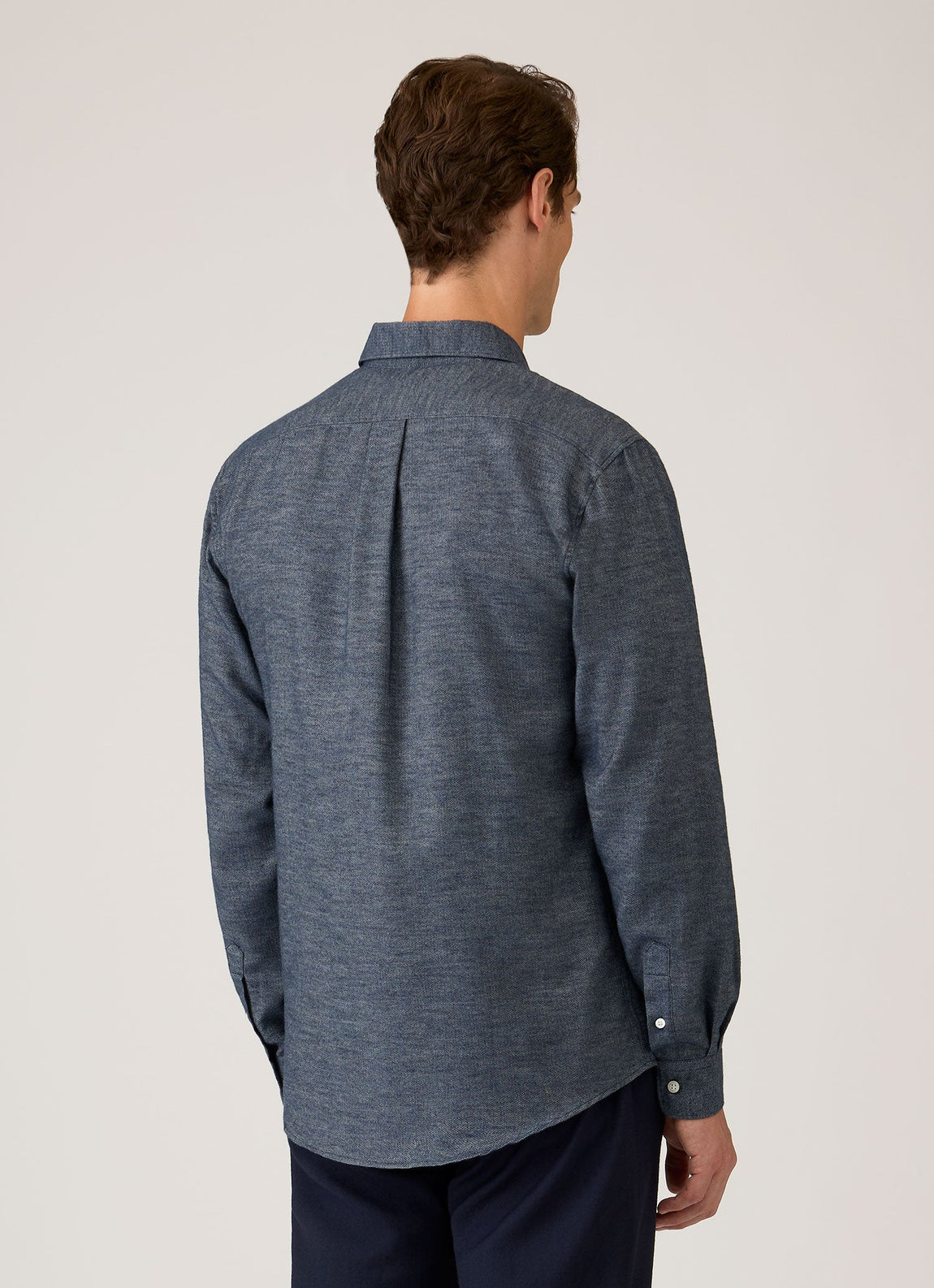 Men's Cotton Cashmere Herringbone Shirt in Denim Melange