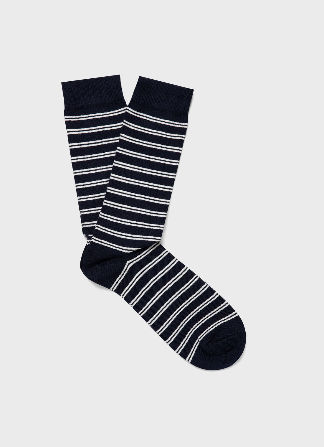 Men's Cotton Socks in Navy/Ecru Tramline Stripe