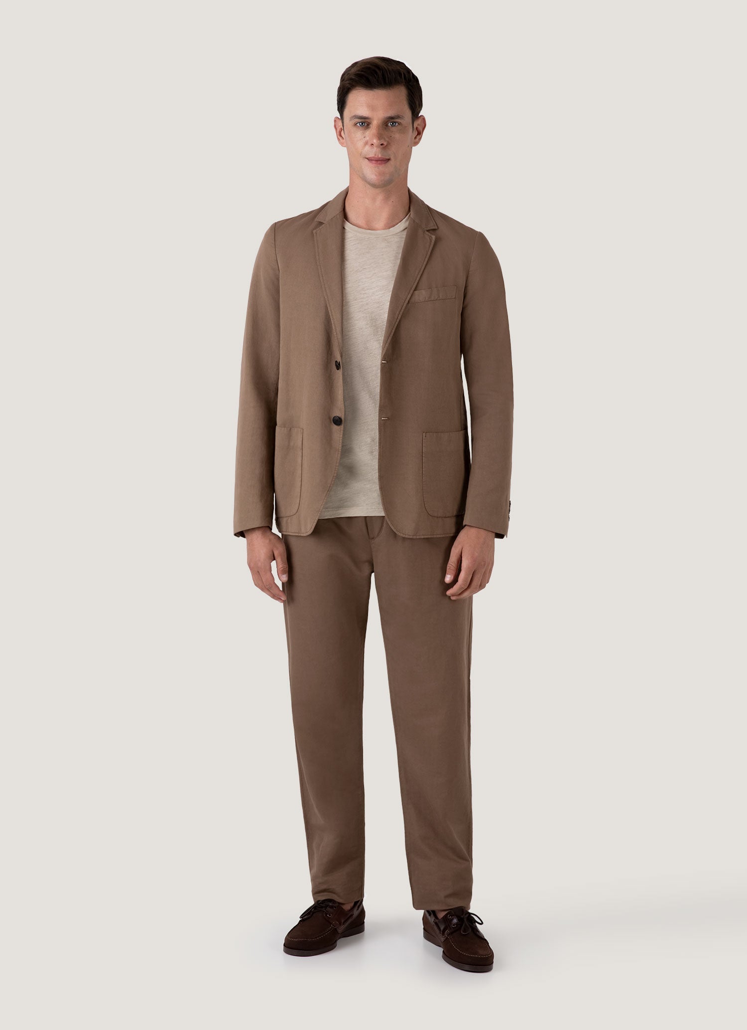 Men's Cotton Linen Drawstring Trouser in Dark Tan