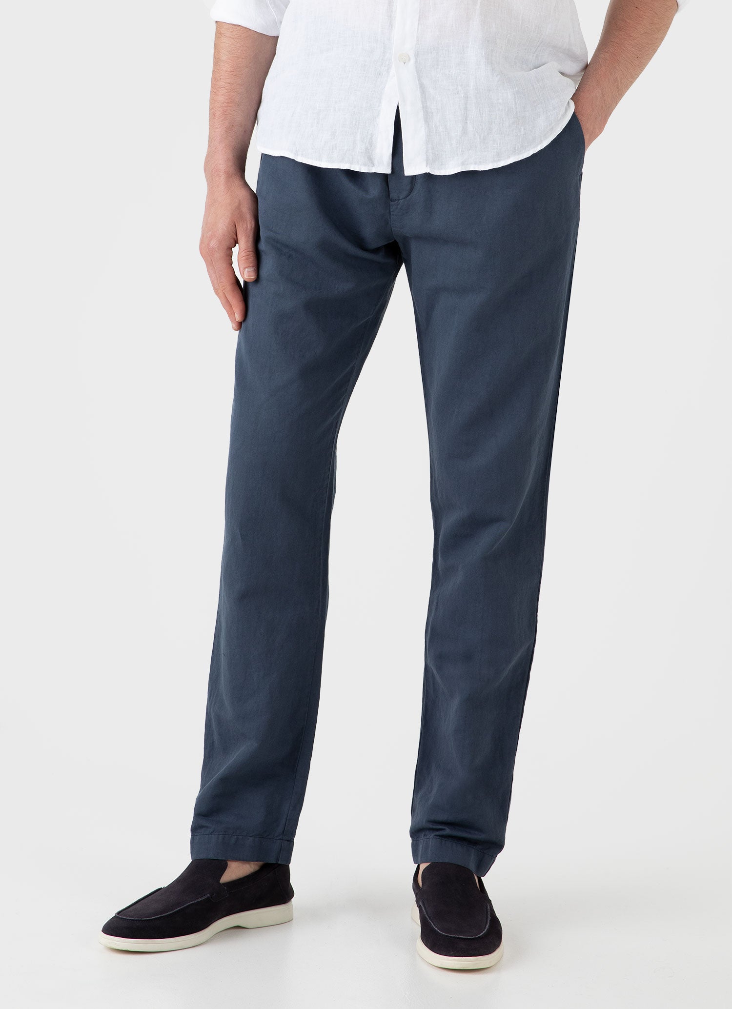 Men's Cotton Linen Drawstring Trouser in Shale Blue