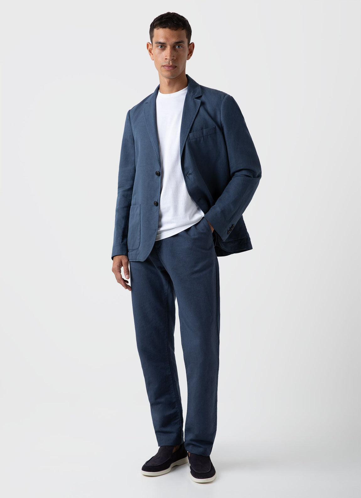 Men's Cotton Linen Drawstring Trouser in Shale Blue
