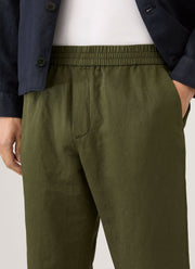 Men's Cotton Linen Drawstring Trouser in Deep Olive