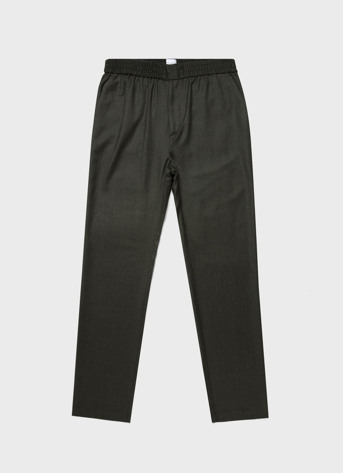 Men's Wool Flannel Drawstring Trouser in Dark Moss Melange
