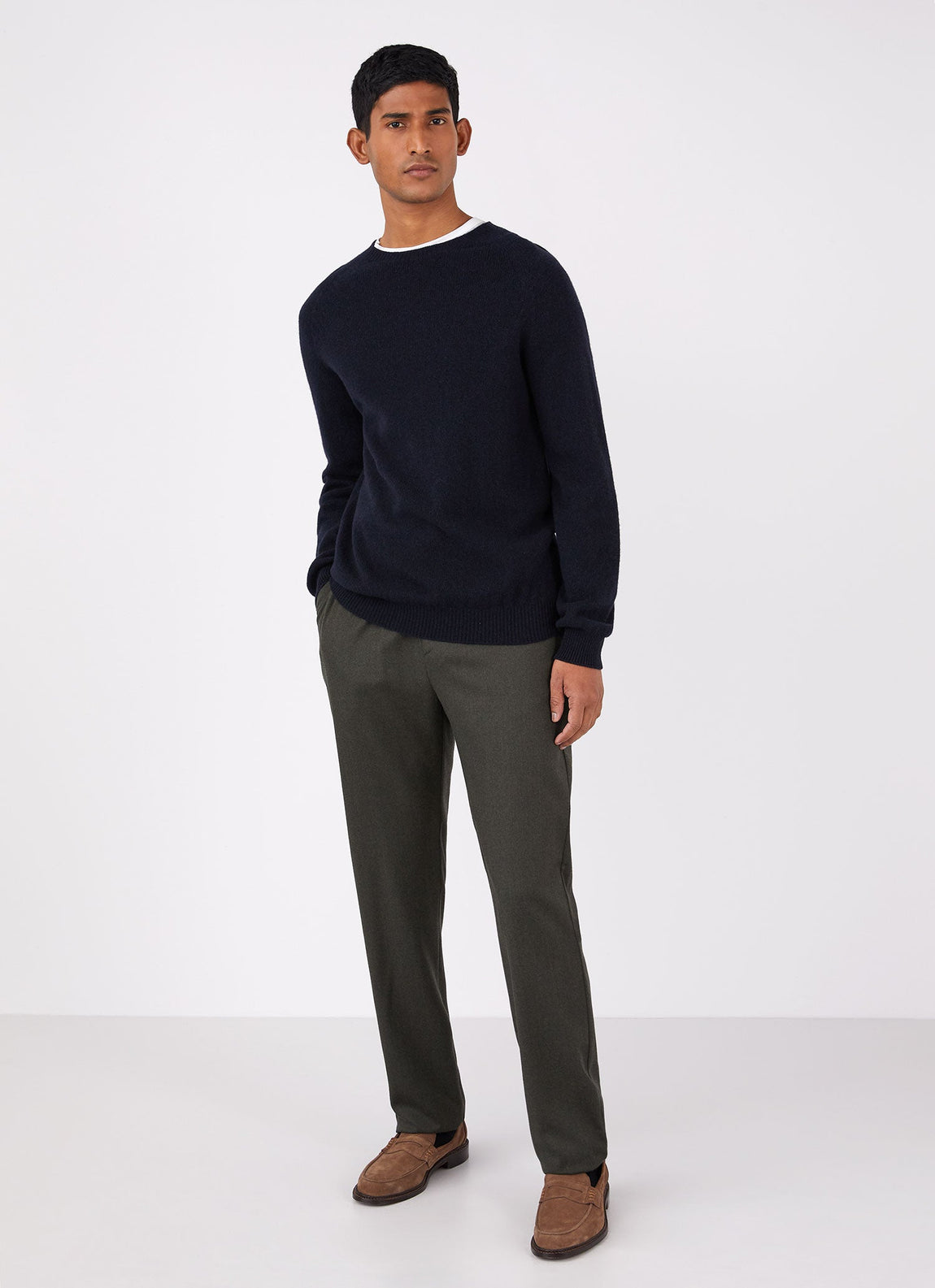 Men's Wool Flannel Drawstring Trouser in Dark Moss Melange