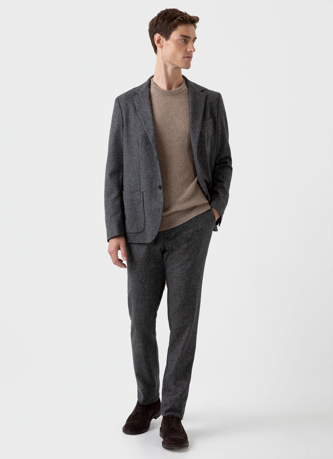 Men's Donegal Wool Trouser in Mid Grey Melange
