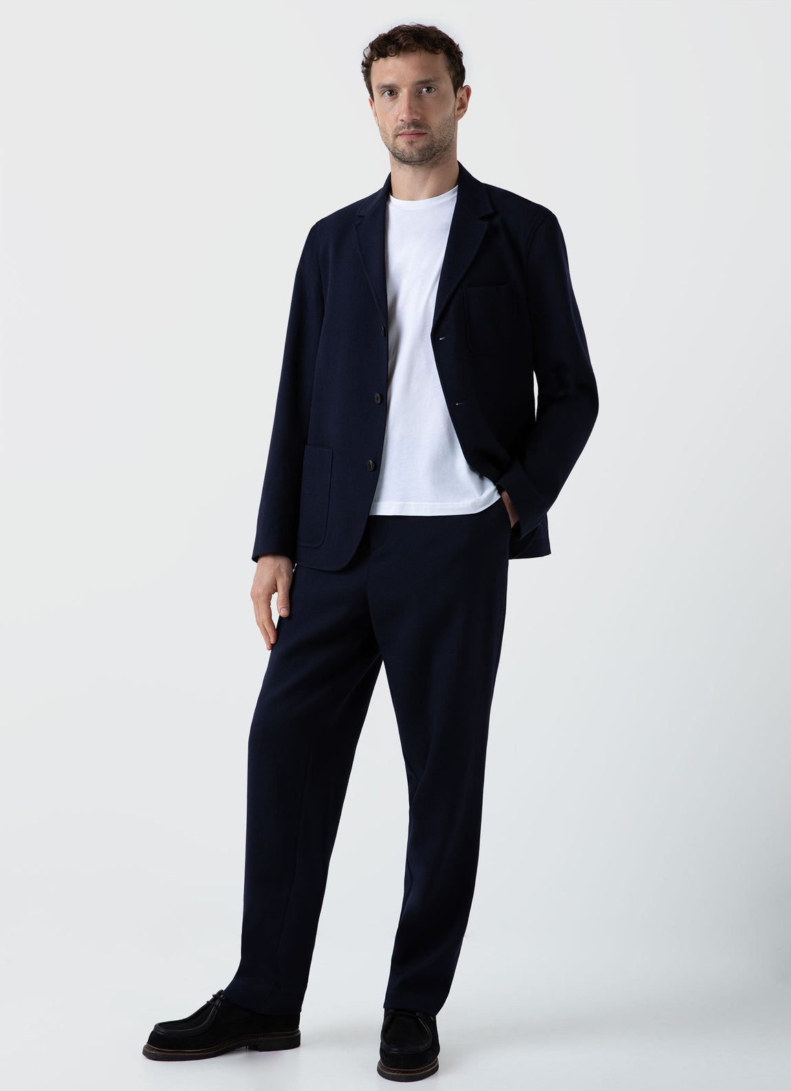 Men's Wool Twill Chore Trousers in Dark Navy