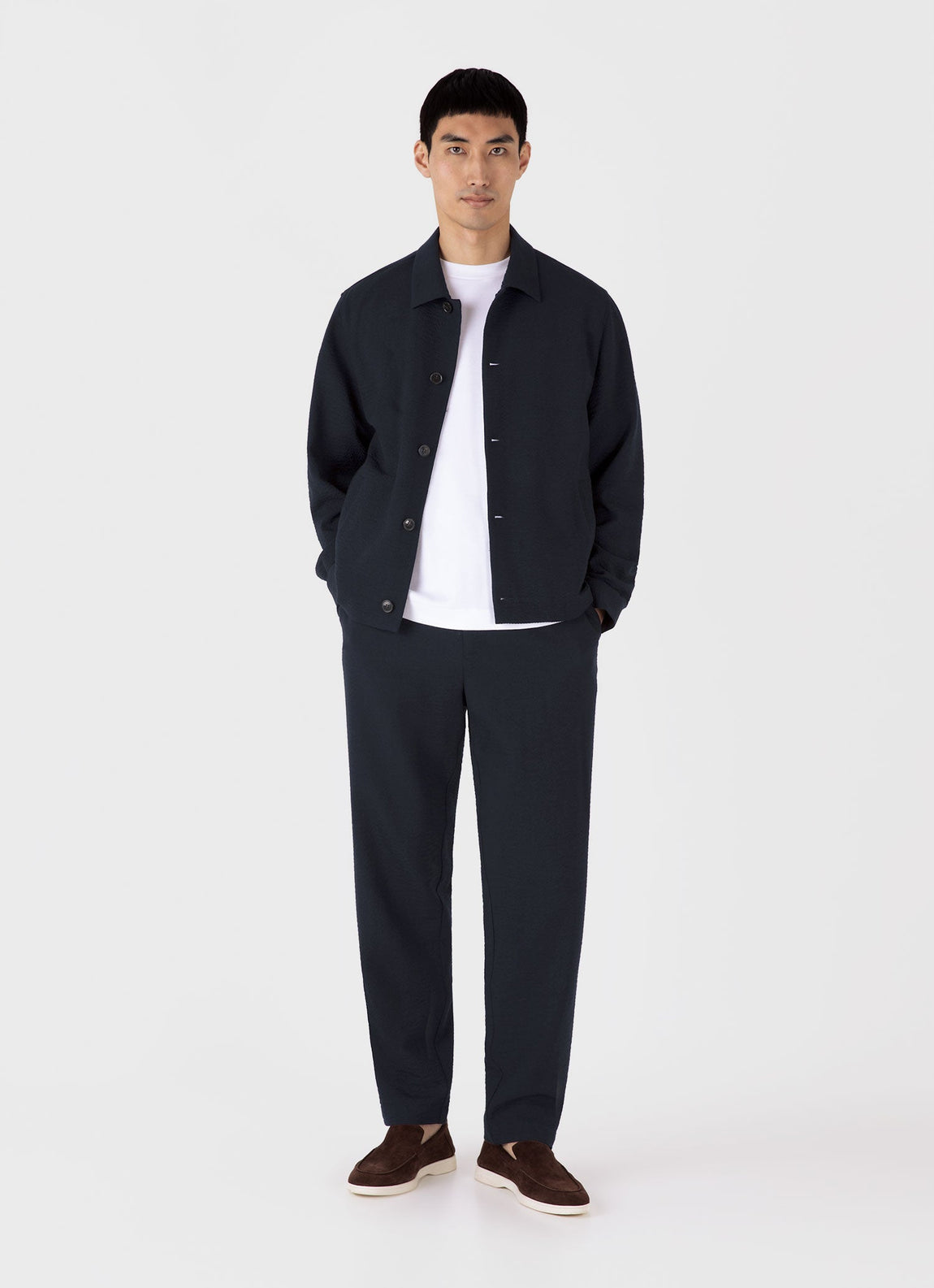 Men's Seersucker Wool Trouser in Navy