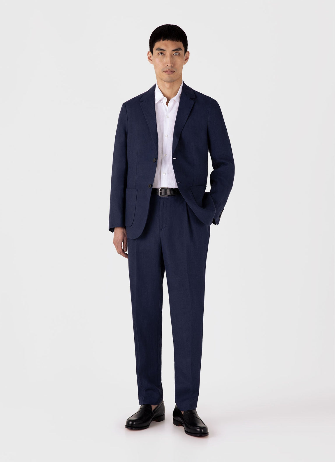 Men's Pleated Linen Trouser in Light Navy