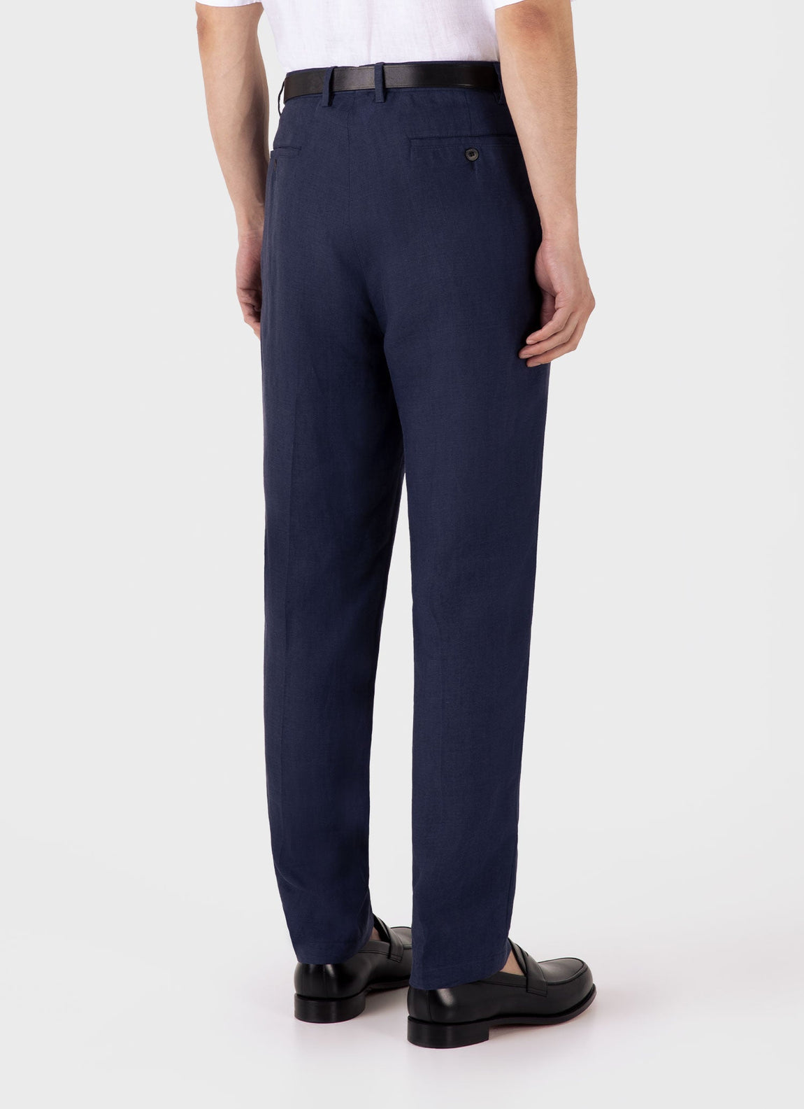 Men's Pleated Linen Trouser in Light Navy