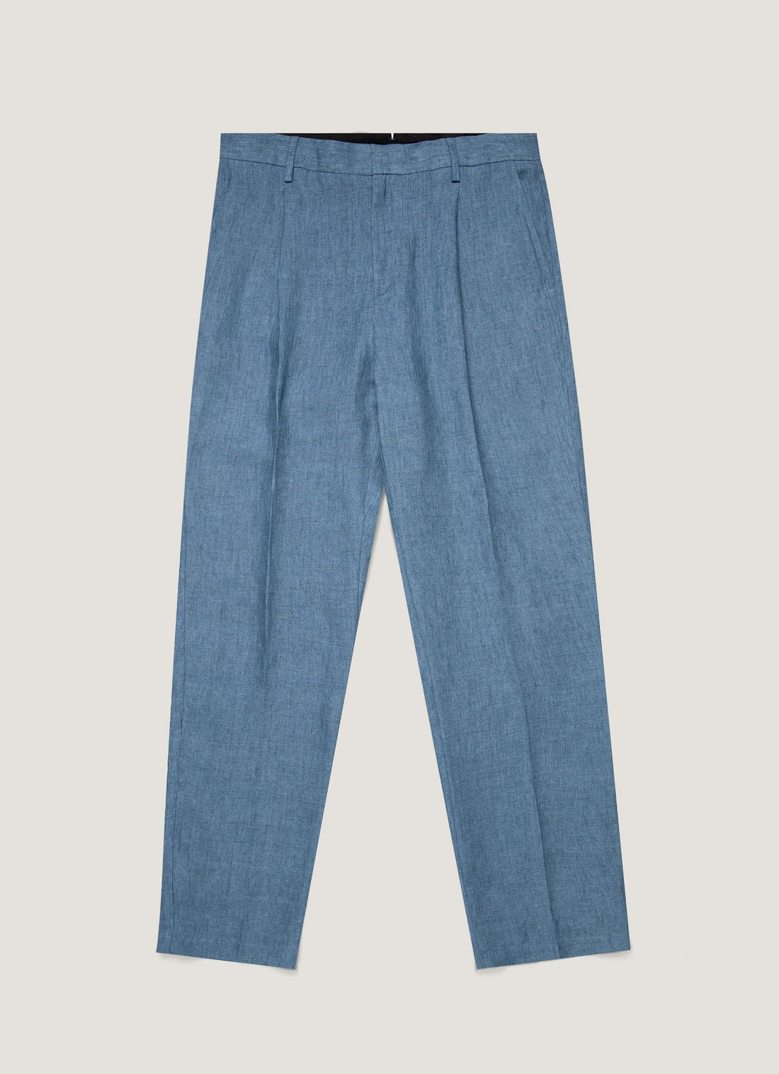 Men's Pleated Linen Trouser in Soft Denim Melange