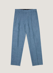Men's Pleated Linen Trouser in Soft Denim Melange