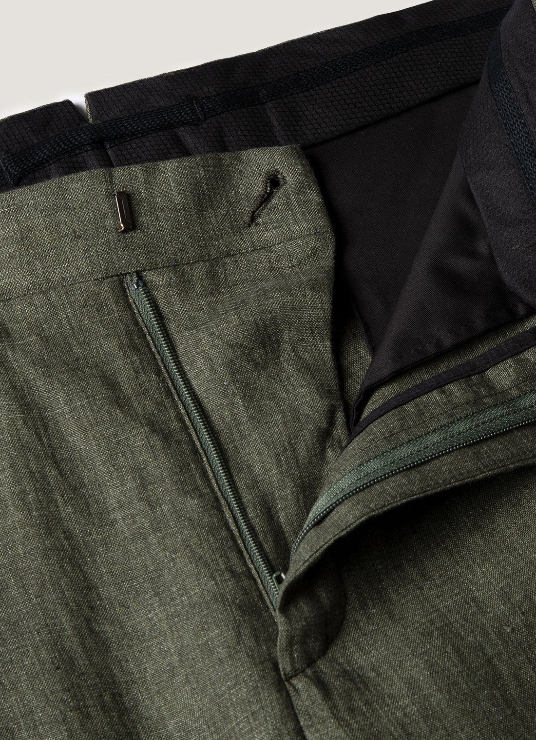 Men's Pleated Linen Trouser in Hunter Green