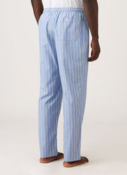 Men's Cotton Poplin Pyjama Trouser in Mid Blue Wide Stripe