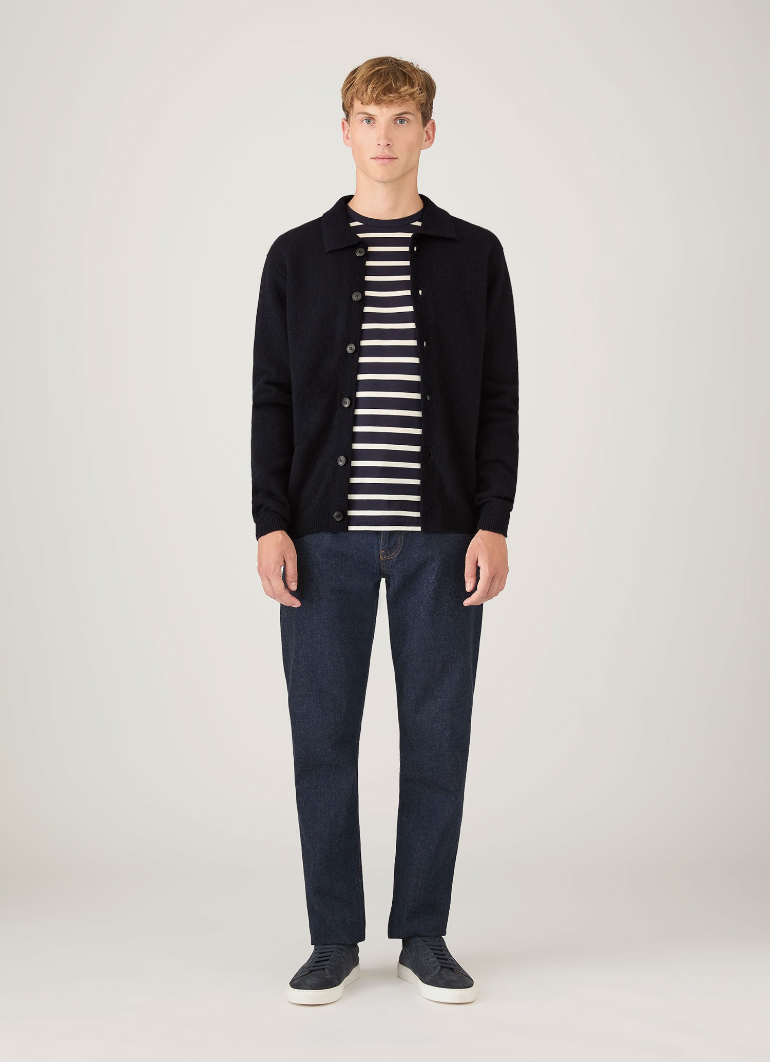 Men's Long Sleeve Classic T-shirt in Navy/Ecru Breton Stripe