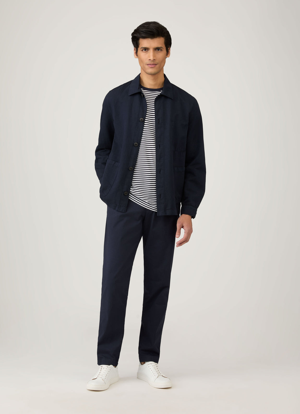 Men's Classic Long Sleeve T-shirt in Navy/White English Stripe