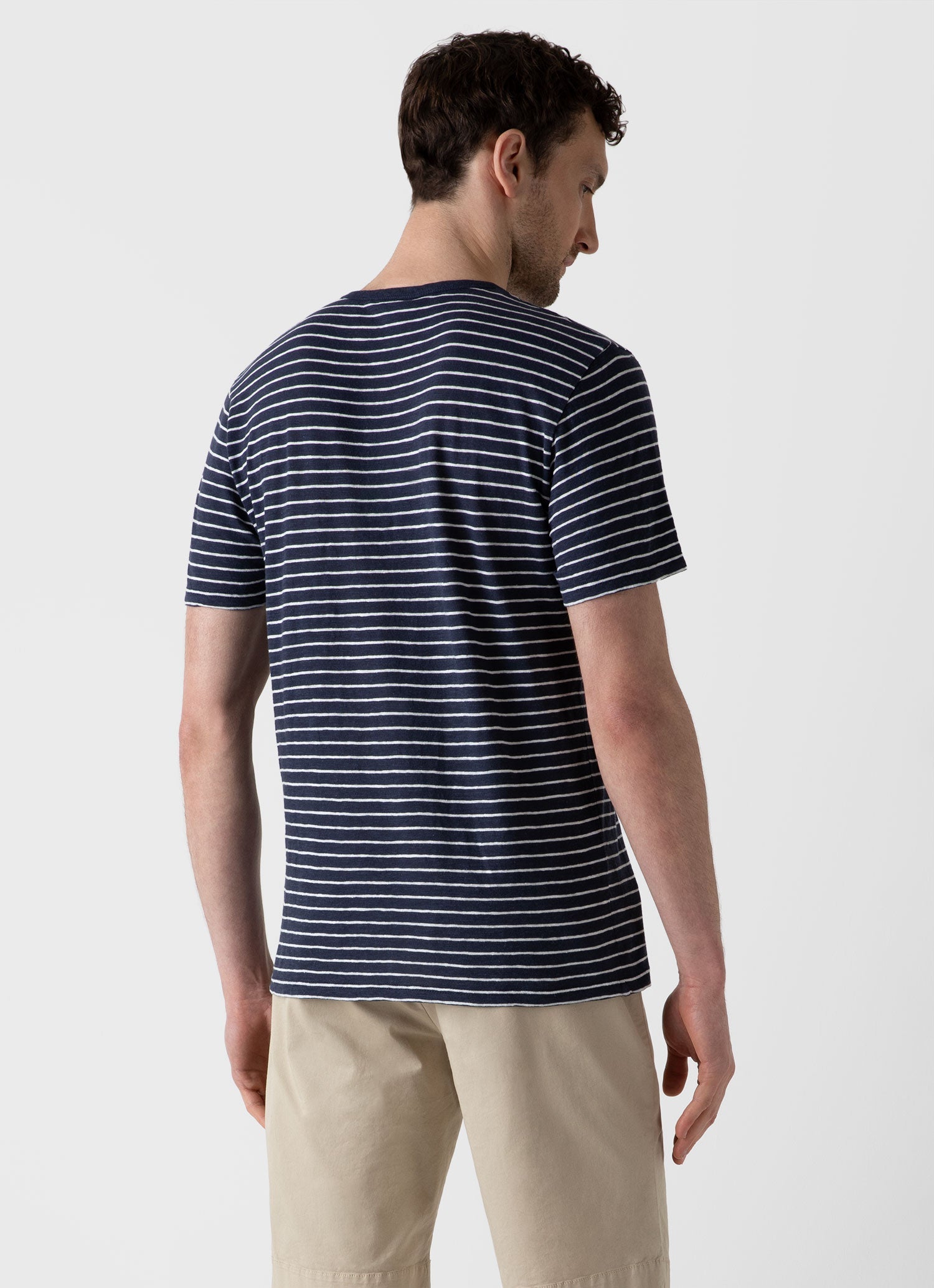 Men's Cotton Linen T-shirt in Navy/Off White