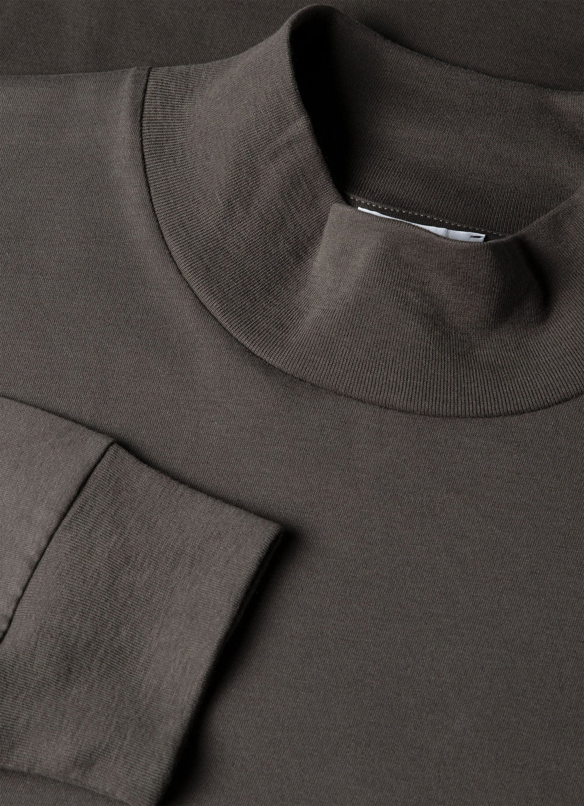 Men's Long Sleeve Brushed Cotton Mock Neck T-shirt in Anthracite