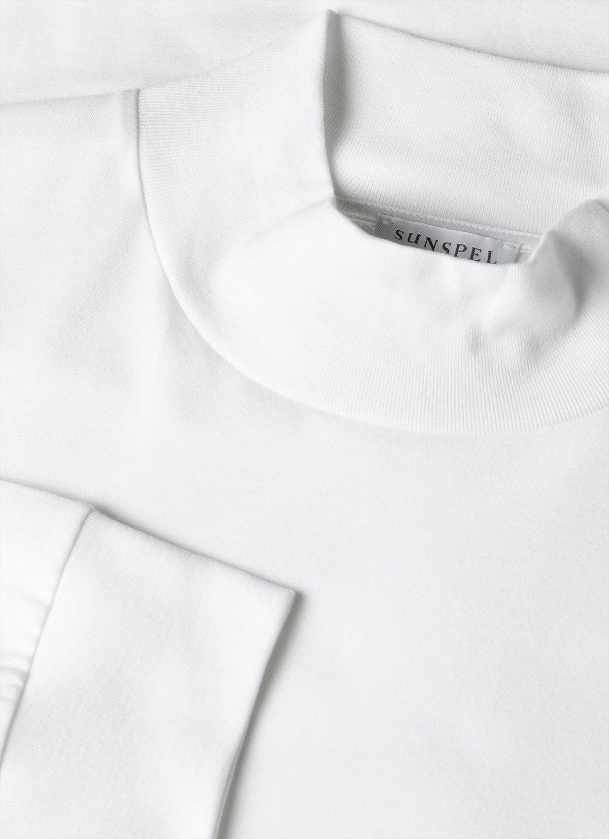 Men's Long Sleeve Brushed Cotton Mock Neck T-shirt in White