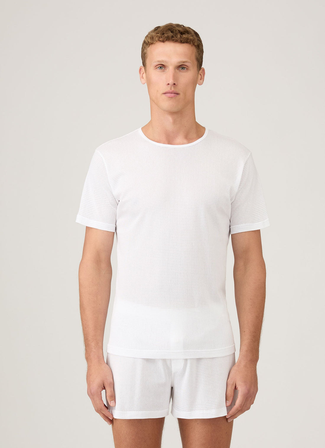Men's Cellular Cotton Underwear T-shirt in White