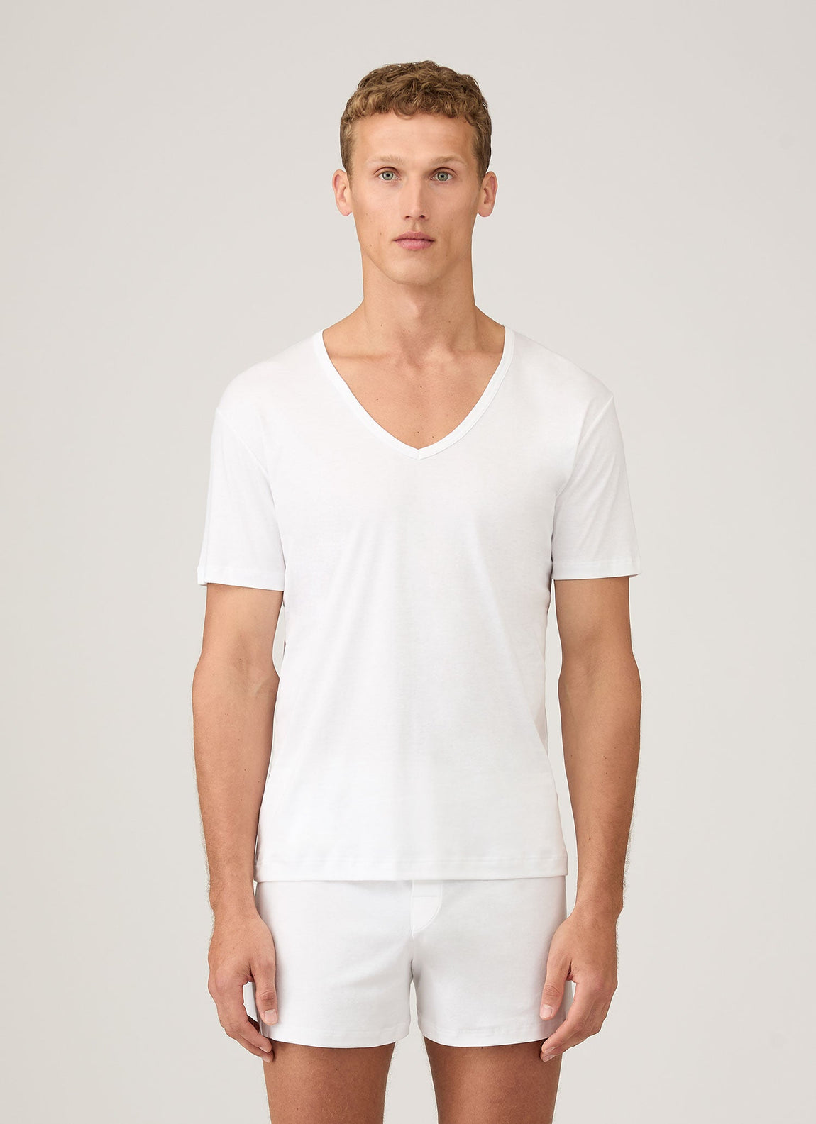 Men's Sea Island Cotton V-Neck Underwear T-shirt in White