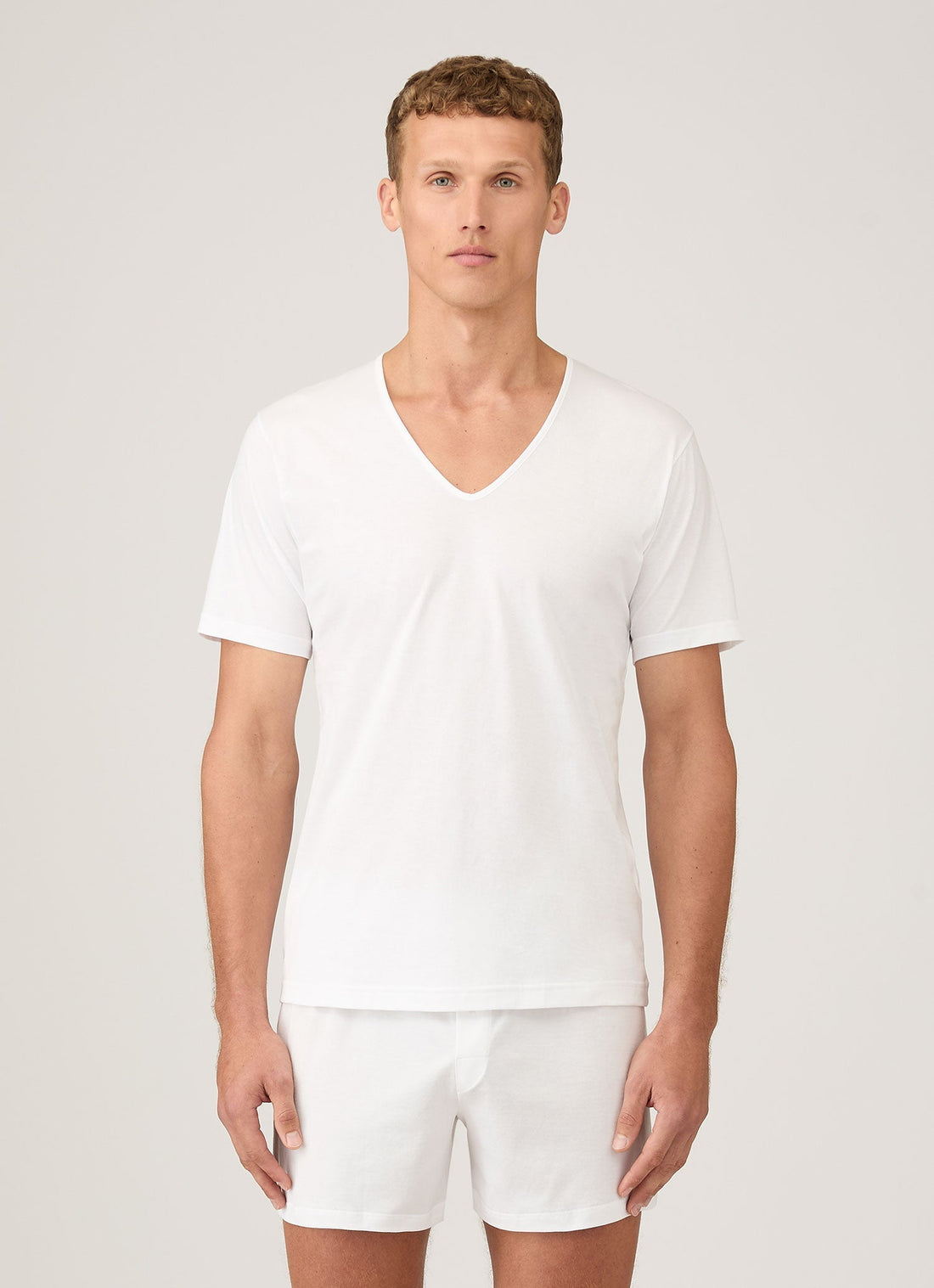 Men's Superfine Cotton V-neck Underwear T-shirt in White