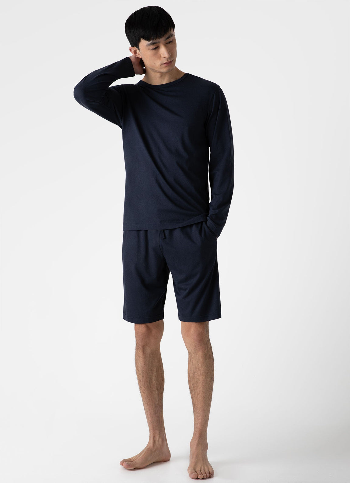 Men's Cotton Modal Lounge Long Sleeve T-shirt in Navy