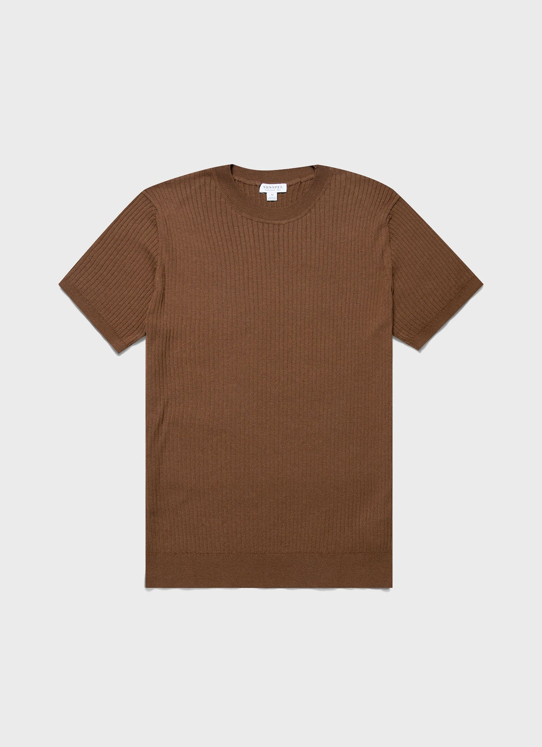 Men's Fine Rib Silk Cotton T-shirt in Dark Sand
