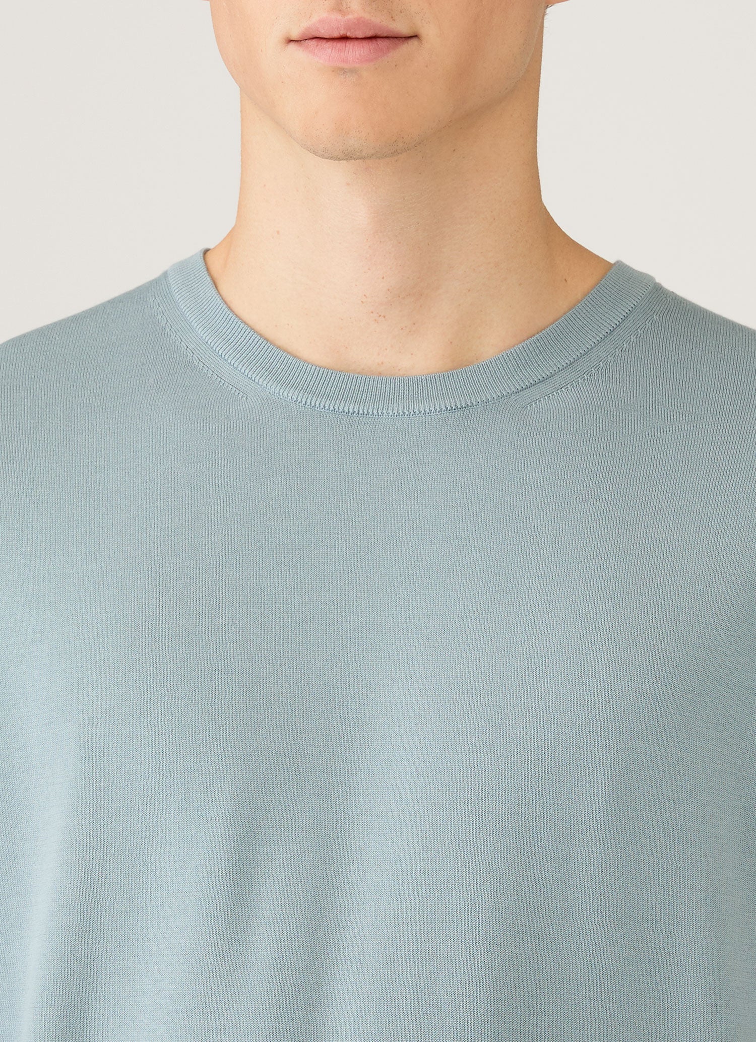 Men's Sea Island Cotton Knit T-shirt in Stone Blue