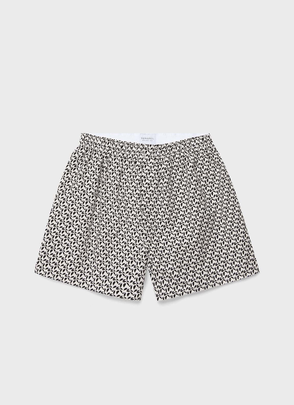 Men's Sunspel and Rosie McGuinness Boxer Short in Ecru/Black Leaf