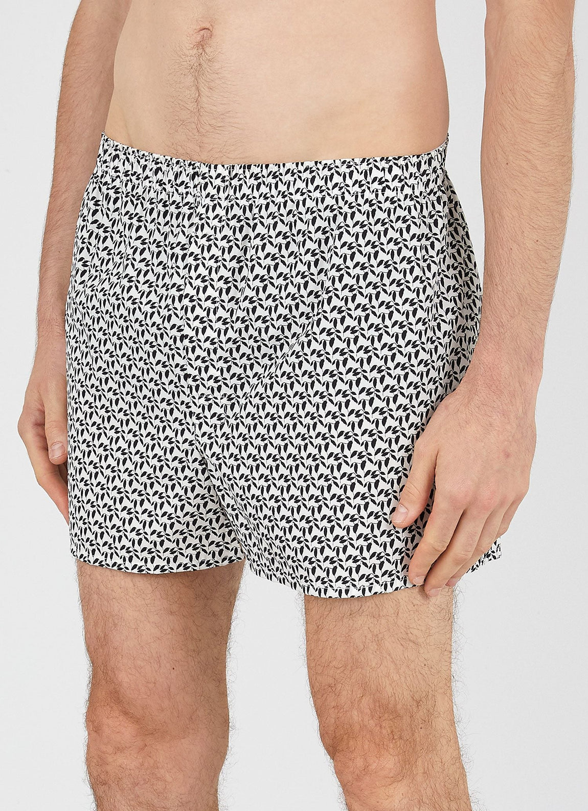 Men's Sunspel and Rosie McGuinness Boxer Short in Ecru/Black Leaf