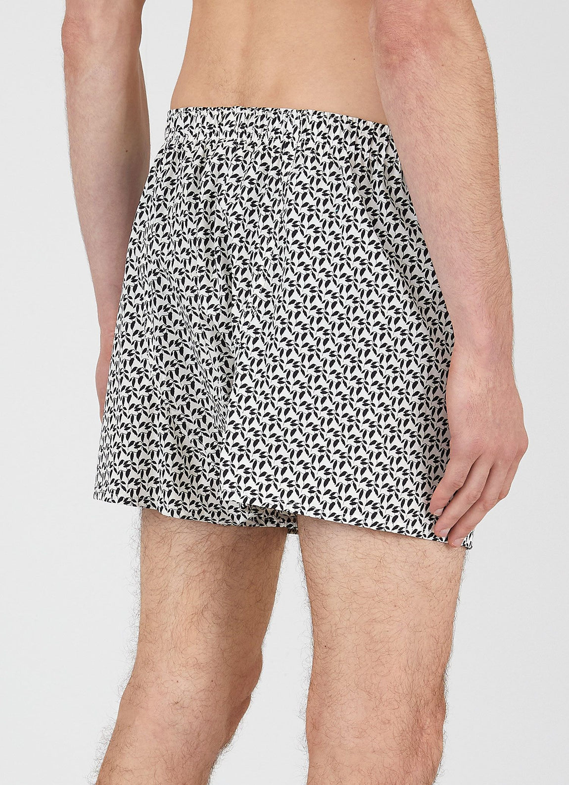 Men's Sunspel and Rosie McGuinness Boxer Short in Ecru/Black Leaf