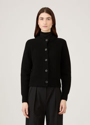 Women's Ribbed Crew Neck Cardigan in Black