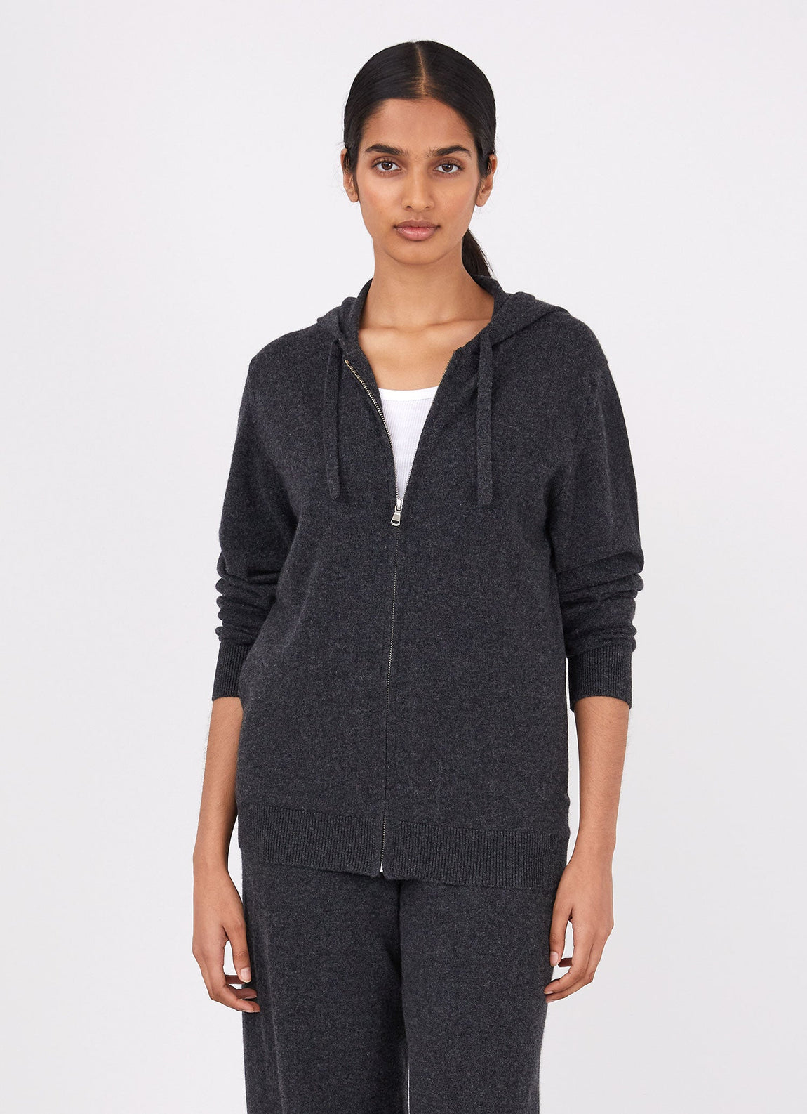 Women's Cashmere Zip Hoodie in Charcoal Melange