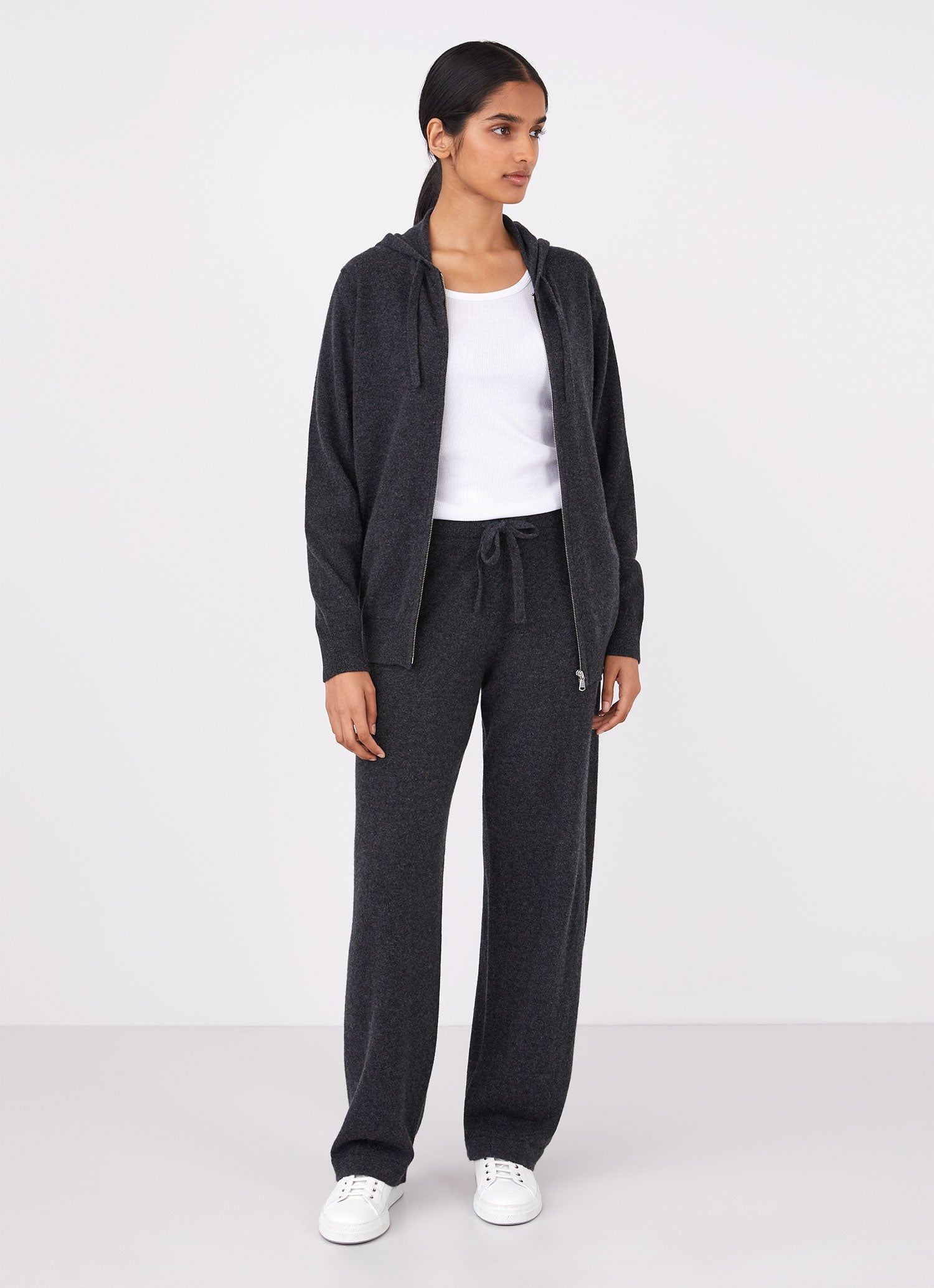 Women's Cashmere Zip Hoodie in Charcoal Melange