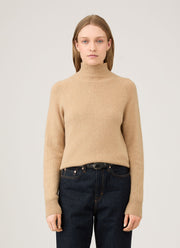 Women's Lambswool Funnel Neck Jumper in Light Camel