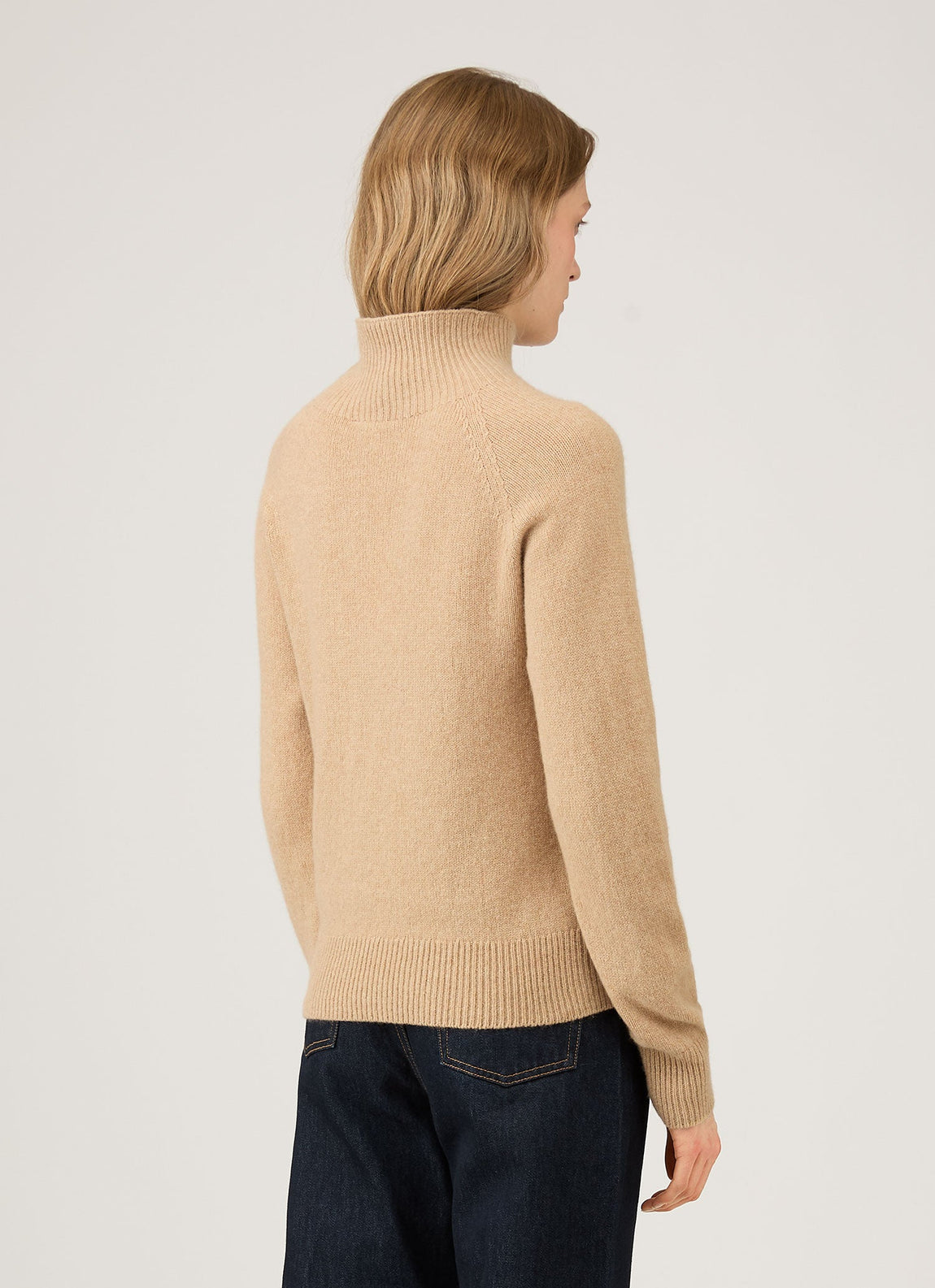 Women's Lambswool Funnel Neck Jumper in Light Camel