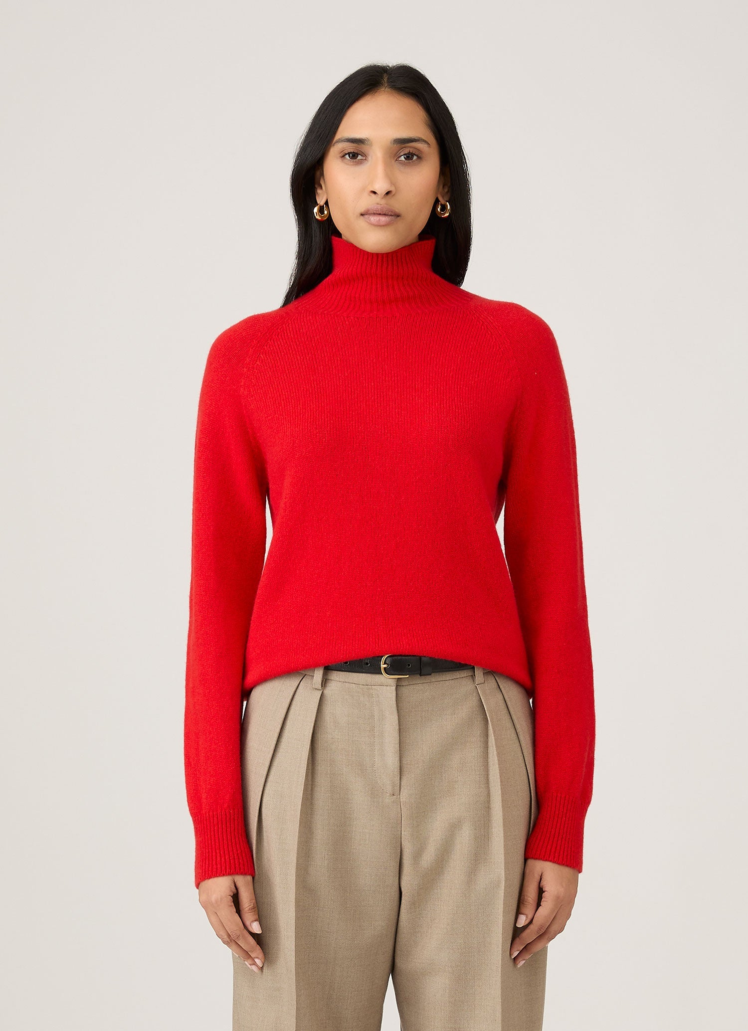 Women's Lambswool Funnel Neck Jumper in Bright Red