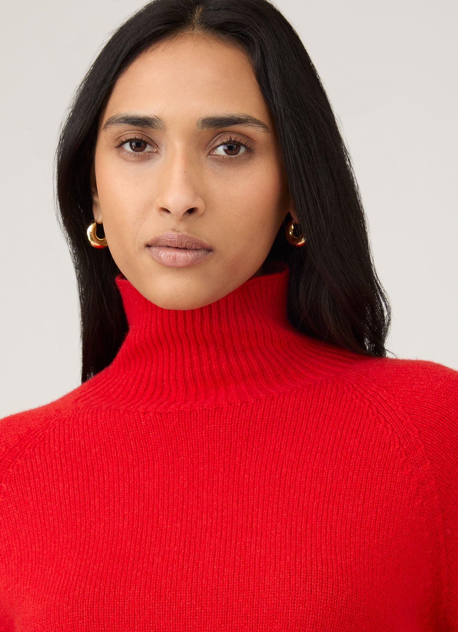 Women's Lambswool Funnel Neck Jumper in Bright Red