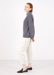Women's Cable Crew Neck Jumper in Mid Grey Melange