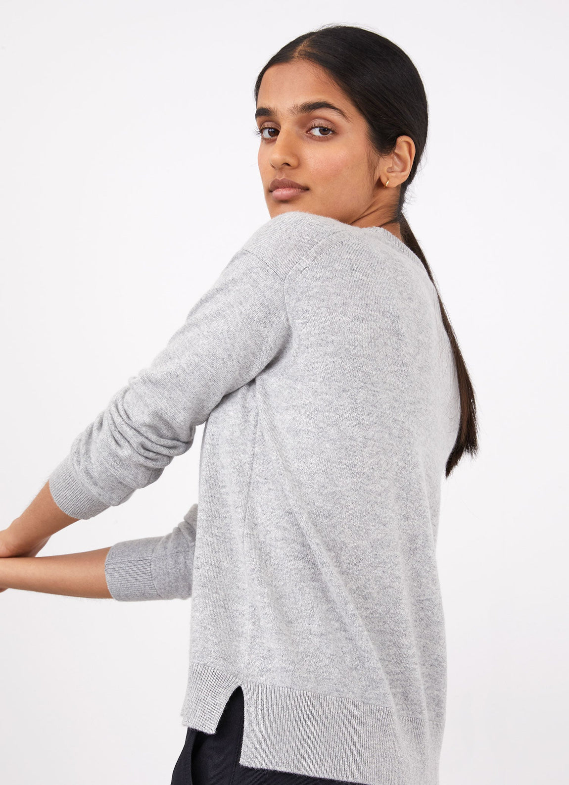 Women's Cashmere Crew Neck Jumper in Grey Melange