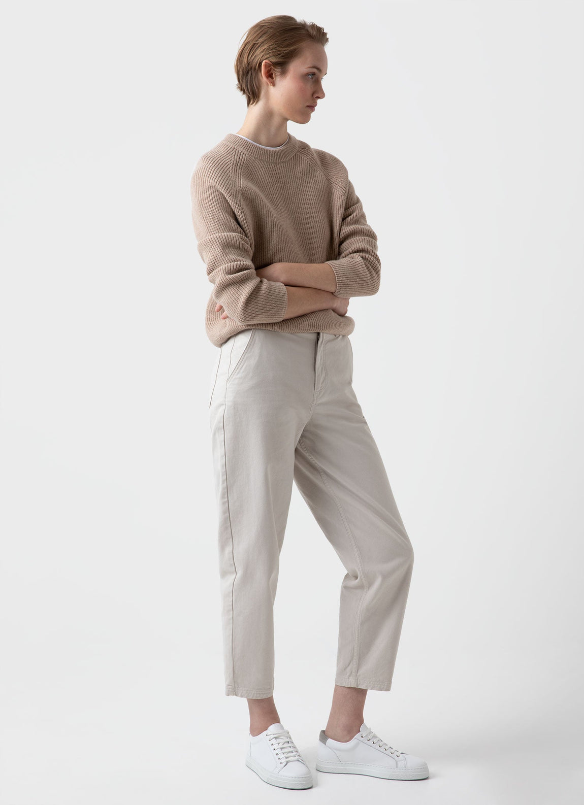 Women's Wool Cashmere Rib Jumper in Oatmeal Melange