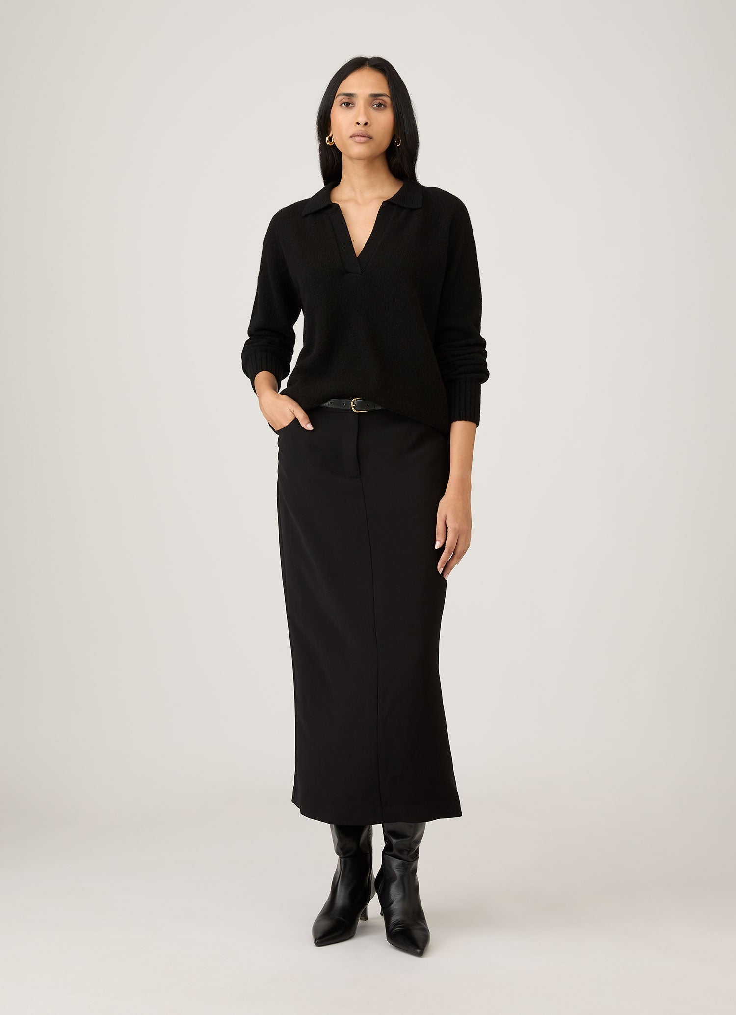 Women's Lambswool Polo Neck Jumper in Black