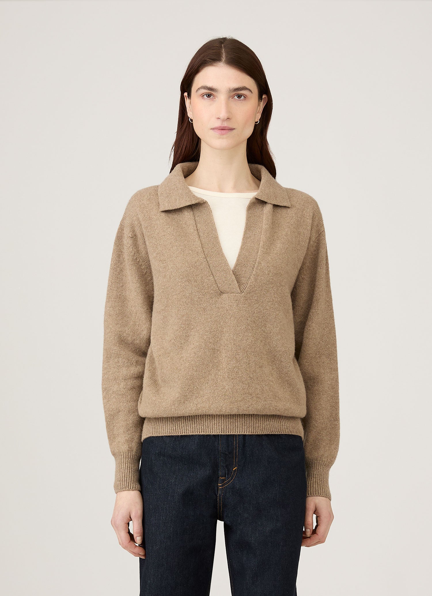 Women's Lambswool Polo Neck Jumper in Mink