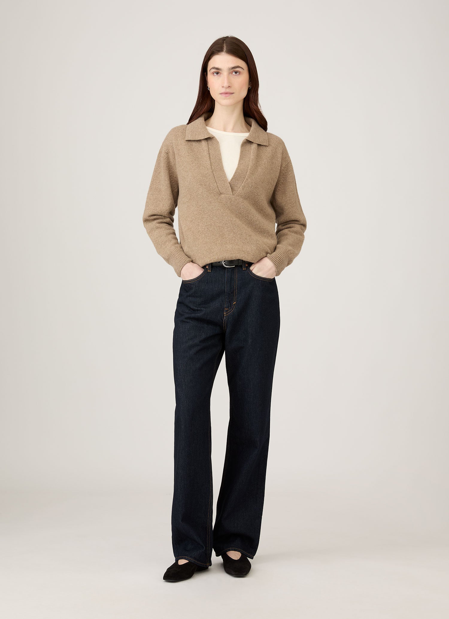 Women's Lambswool Polo Neck Jumper in Mink